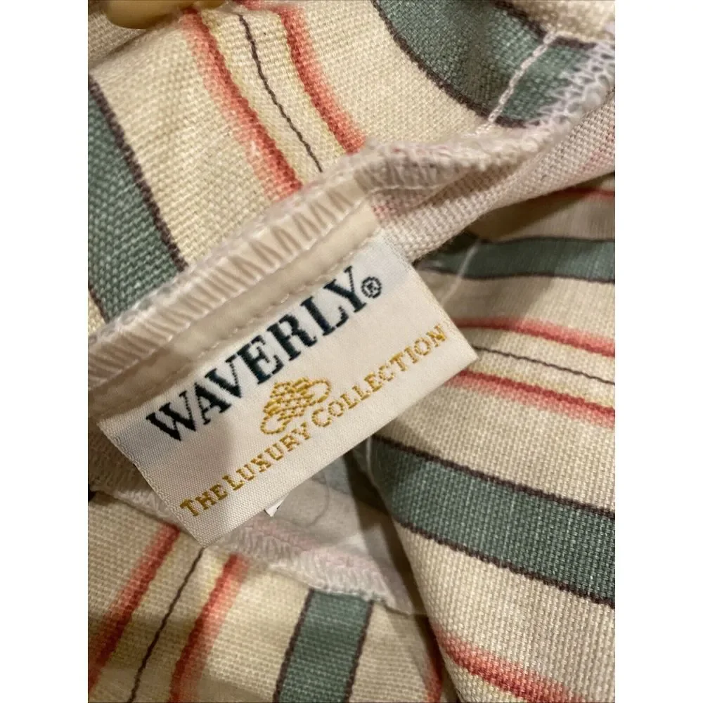 Waverly Luxury Collection Pillow Sham Cotton Tan Green Melon‎ Stripe Standard